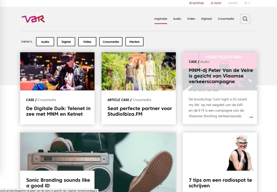 screenshot new website VAR